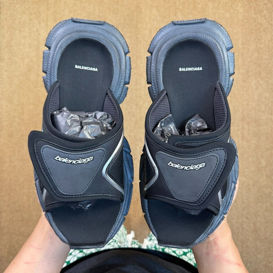 Balenciaga Track Slide Sandals Black Silver 697960 W3DP3 1000