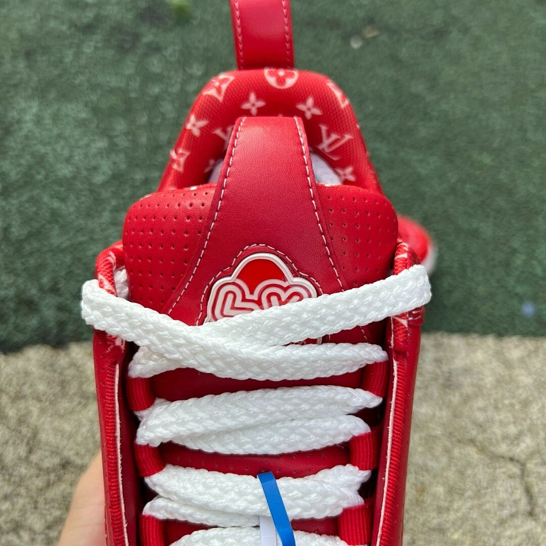 Louis Vuitton LV Trainer Sneaker Red Metallic Monogram Flower