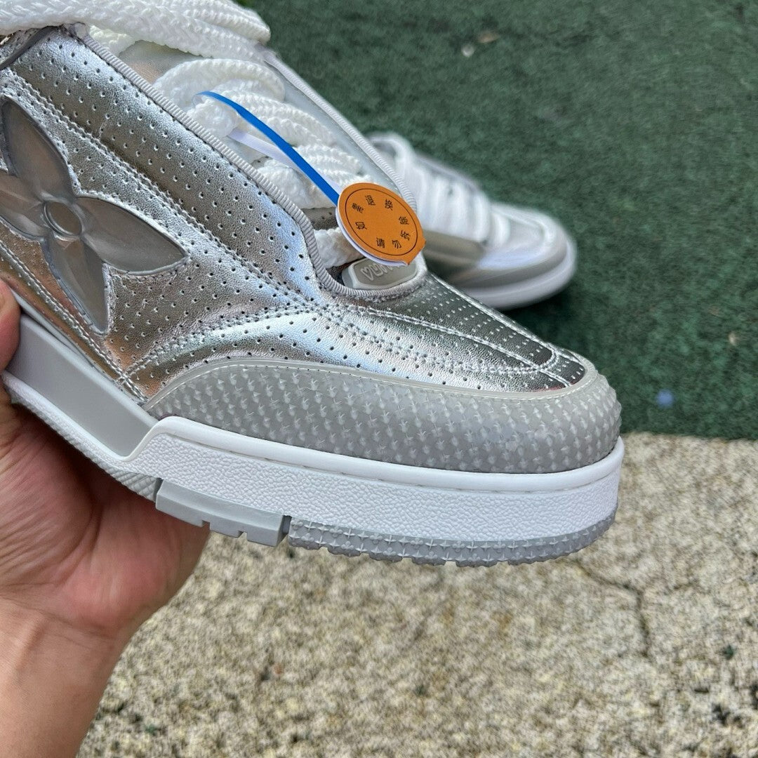 Louis Vuitton LV Trainer Low Top Sneaker Silver Perforated Calf Leather M20721