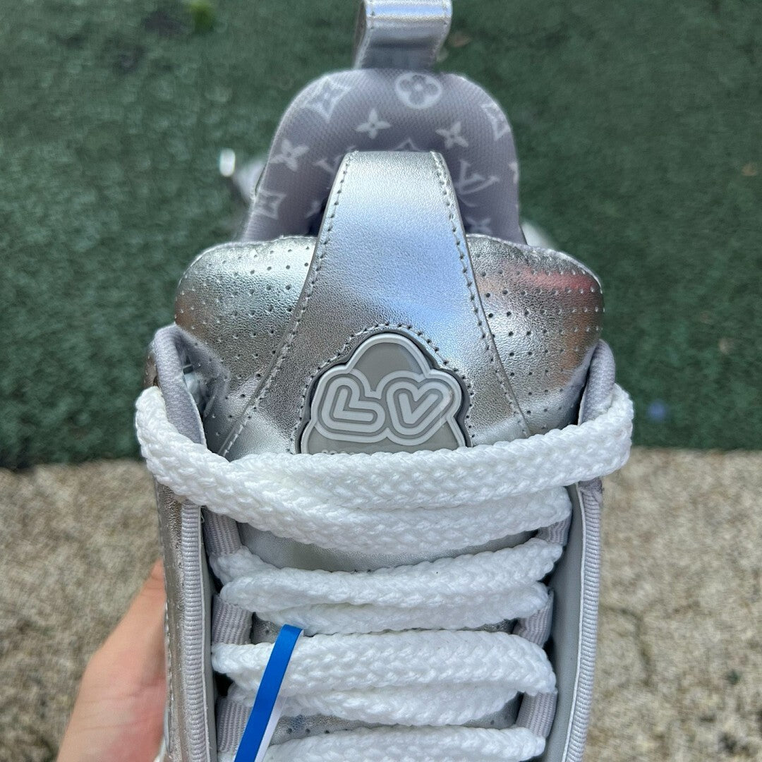 Louis Vuitton LV Trainer Low Top Sneaker Silver Perforated Calf Leather M20721