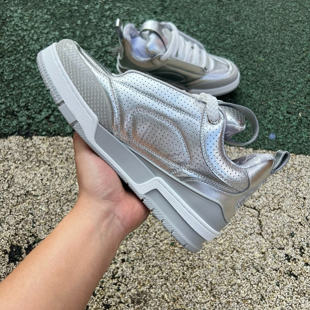 Louis Vuitton LV Trainer Low Top Sneaker Silver Perforated Calf Leather M20721
