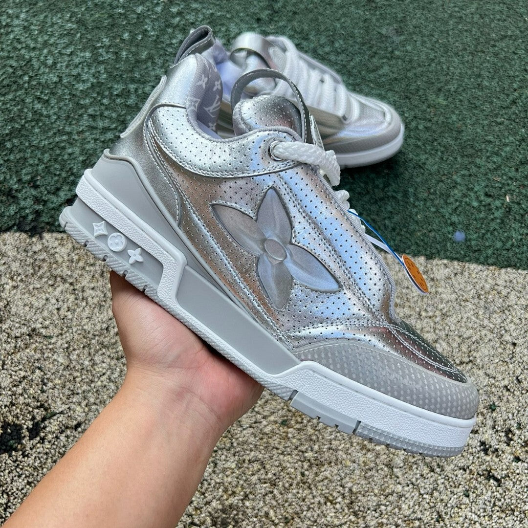 Louis Vuitton LV Trainer Low Top Sneaker Silver Perforated Calf Leather M20721