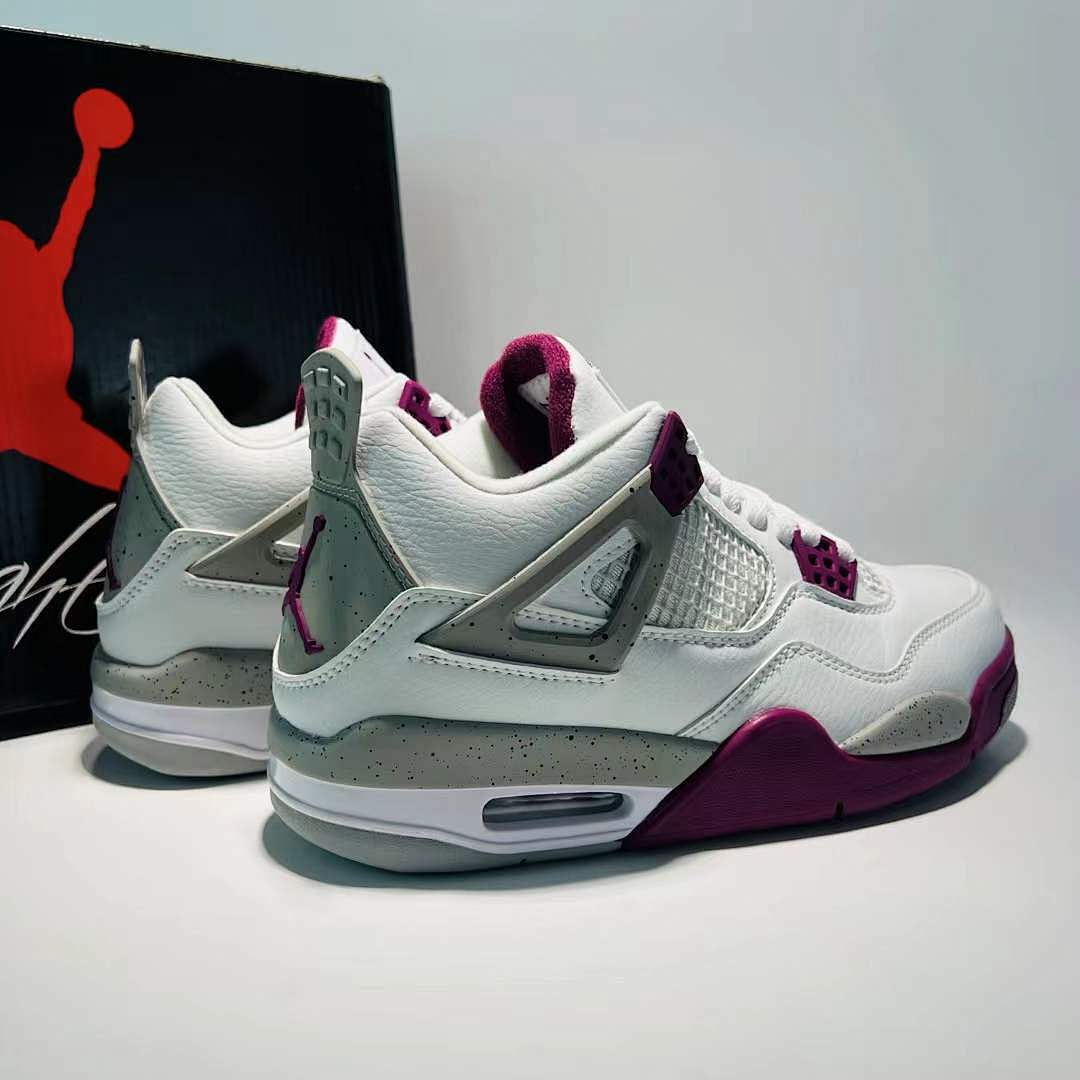 Air Jordan 4 Retro GS Active Fuchsia White Purple Grey Grade School Sneakers Shoes 408452-167