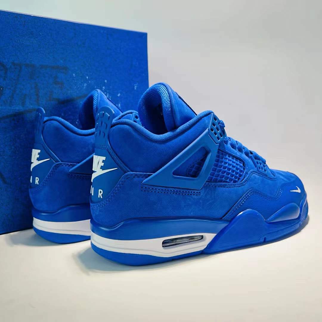Air Jordan 4 Retro Royal Blue Suede Mini Swoosh Sneakers