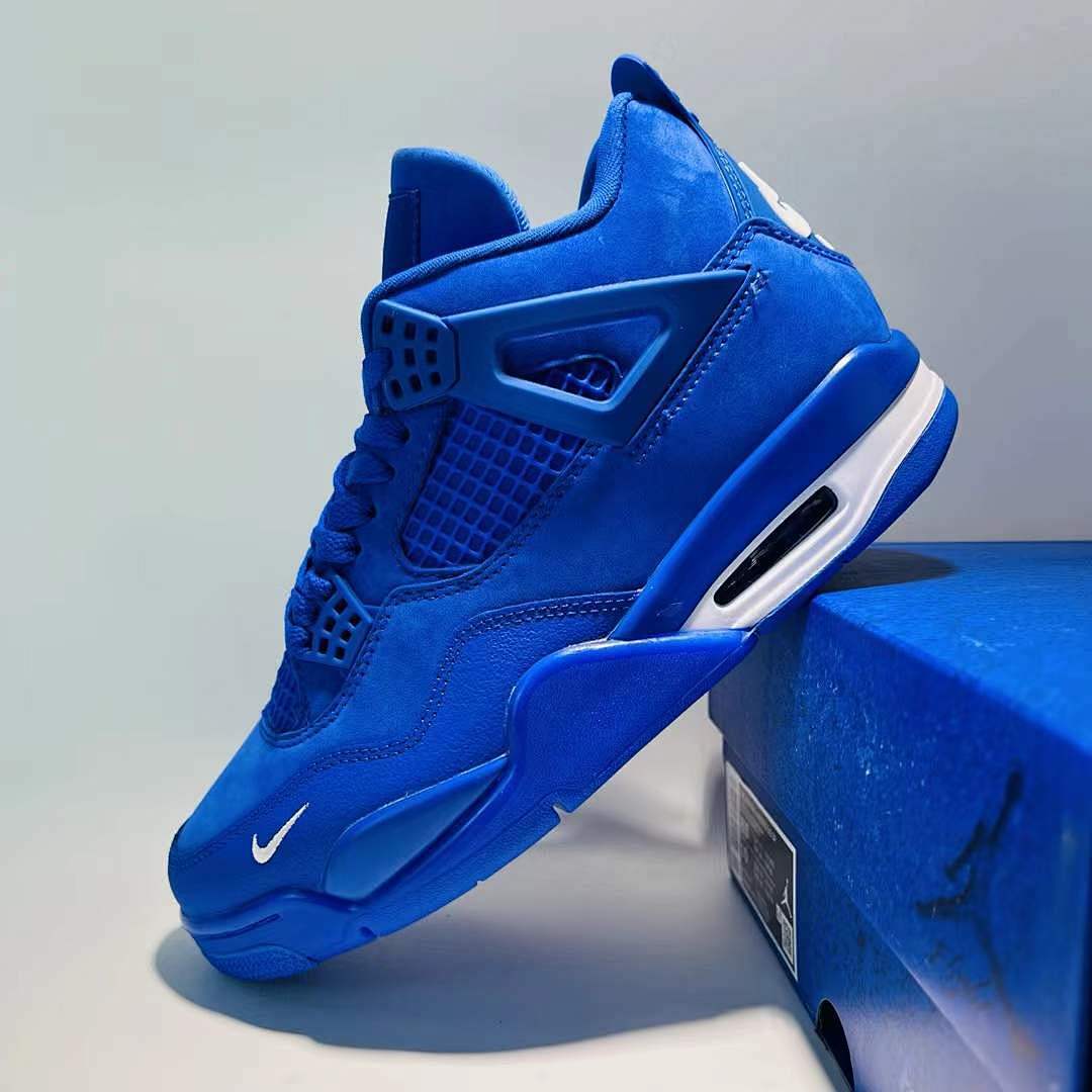 Air Jordan 4 Retro Royal Blue Suede Mini Swoosh Sneakers