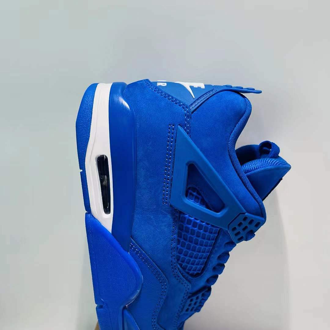 Air Jordan 4 Retro Royal Blue Suede Mini Swoosh Sneakers