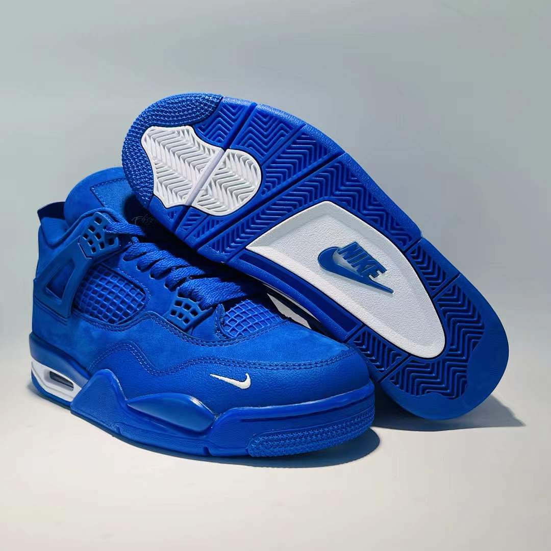 Air Jordan 4 Retro Royal Blue Suede Mini Swoosh Sneakers