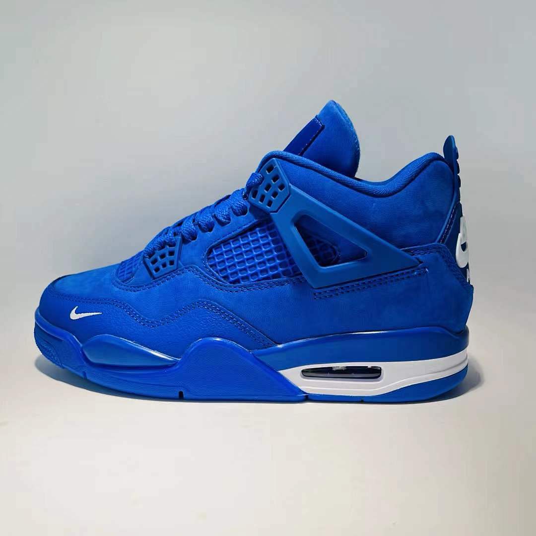 Air Jordan 4 Retro Royal Blue Suede Mini Swoosh Sneakers