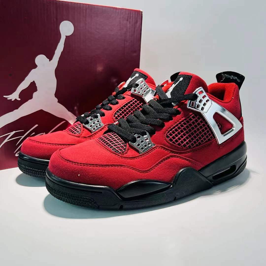 Nike Air Jordan 4 Retro "Toro Bravo" Fire Red Black Suede Sneakers 308497-603