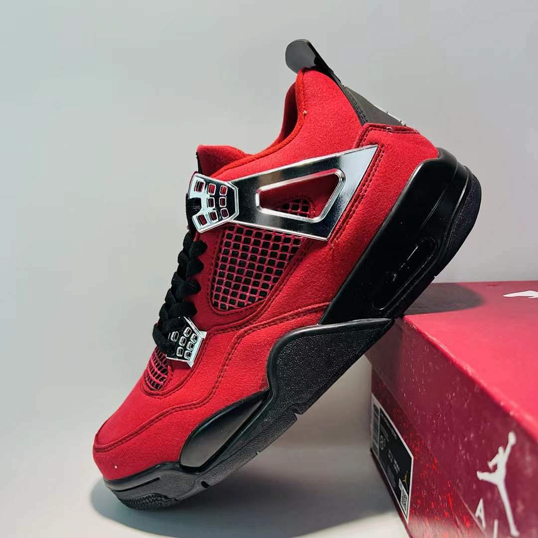 Nike Air Jordan 4 Retro "Toro Bravo" Fire Red Black Suede Sneakers 308497-603