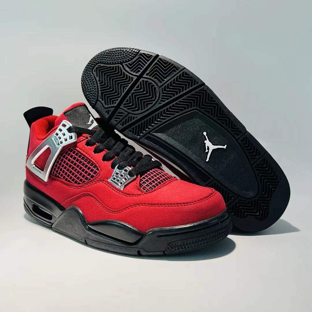 Nike Air Jordan 4 Retro "Toro Bravo" Fire Red Black Suede Sneakers 308497-603