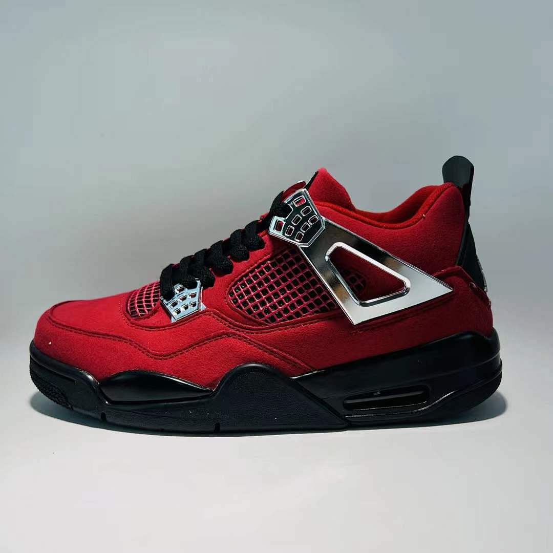 Nike Air Jordan 4 Retro "Toro Bravo" Fire Red Black Suede Sneakers 308497-603
