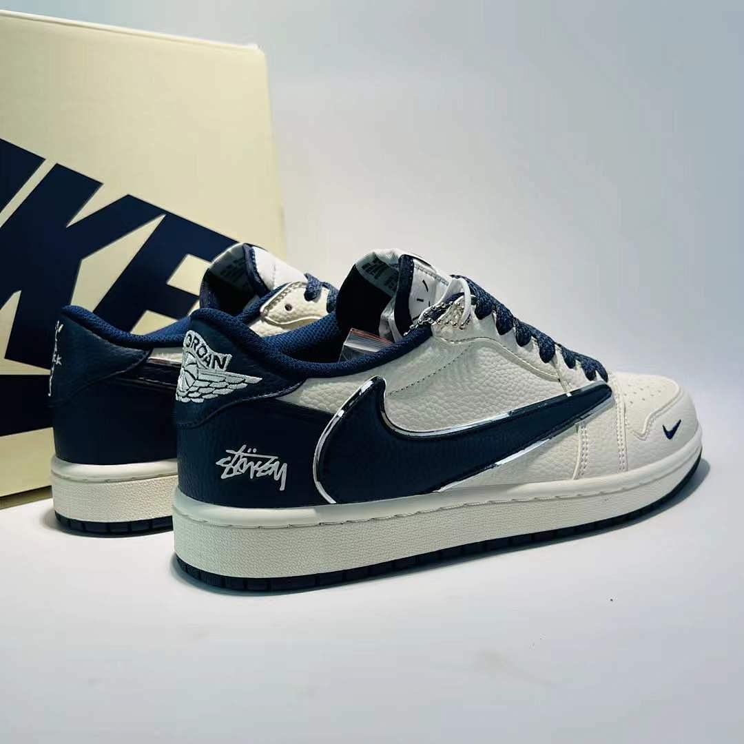 Nike Air Jordan 1 Low OG SP Travis Scott Sail Navy Blue Reverse Swoosh Sneakers