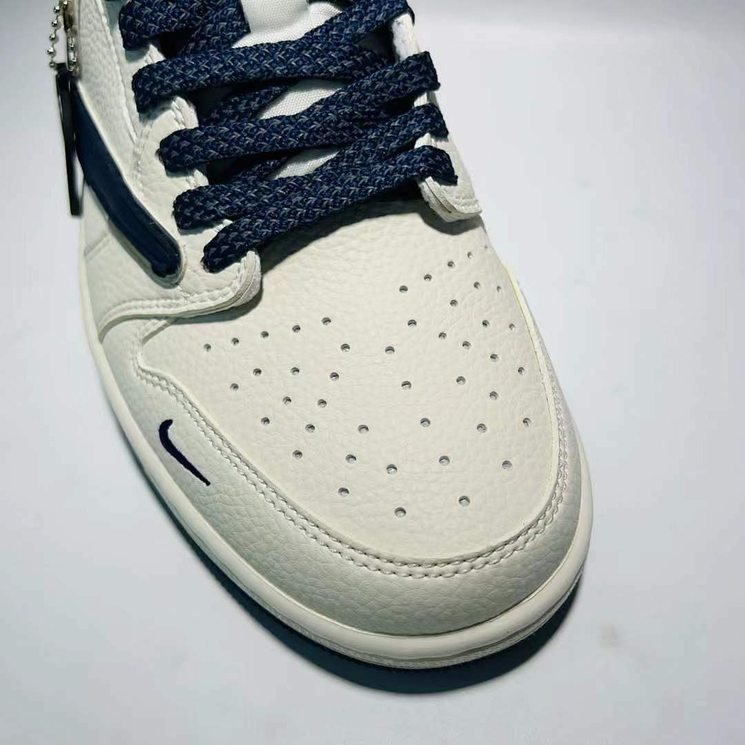 Nike Air Jordan 1 Low OG SP Travis Scott Sail Navy Blue Reverse Swoosh Sneakers