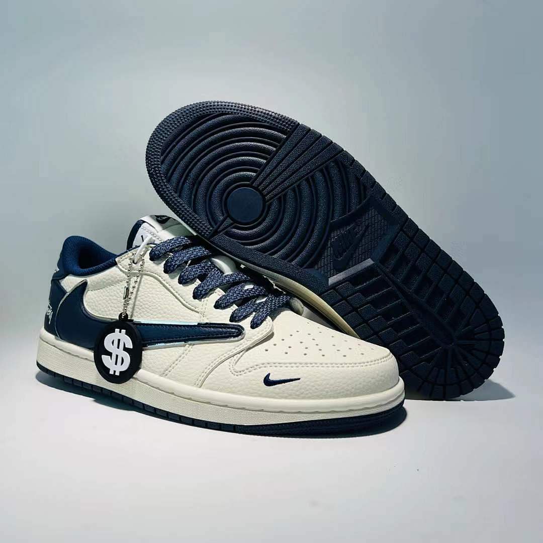 Nike Air Jordan 1 Low OG SP Travis Scott Sail Navy Blue Reverse Swoosh Sneakers