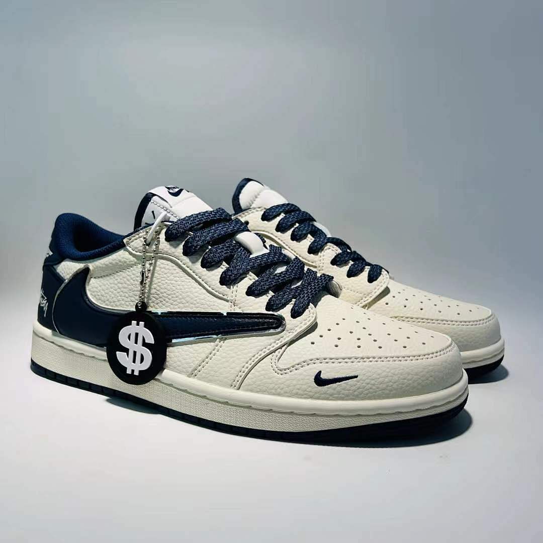 Nike Air Jordan 1 Low OG SP Travis Scott Sail Navy Blue Reverse Swoosh Sneakers