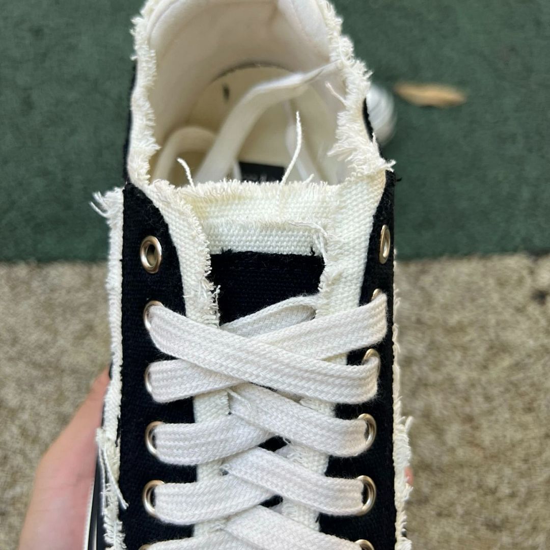 XVS XVSESLSR Platform Deconstructed Raw Edge Black Canvas Low Top Sneakers