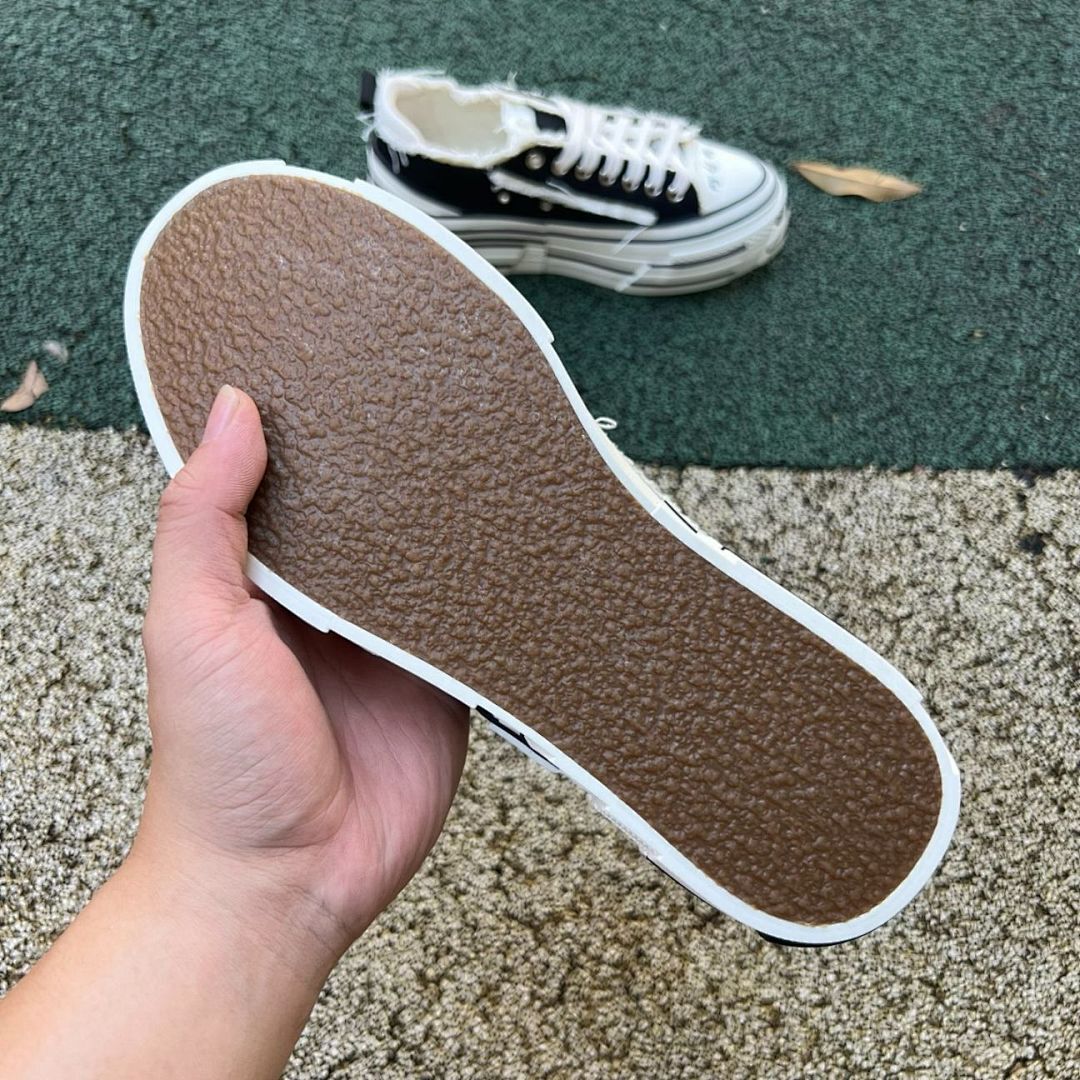 XVS XVSESLSR Platform Deconstructed Raw Edge Black Canvas Low Top Sneakers