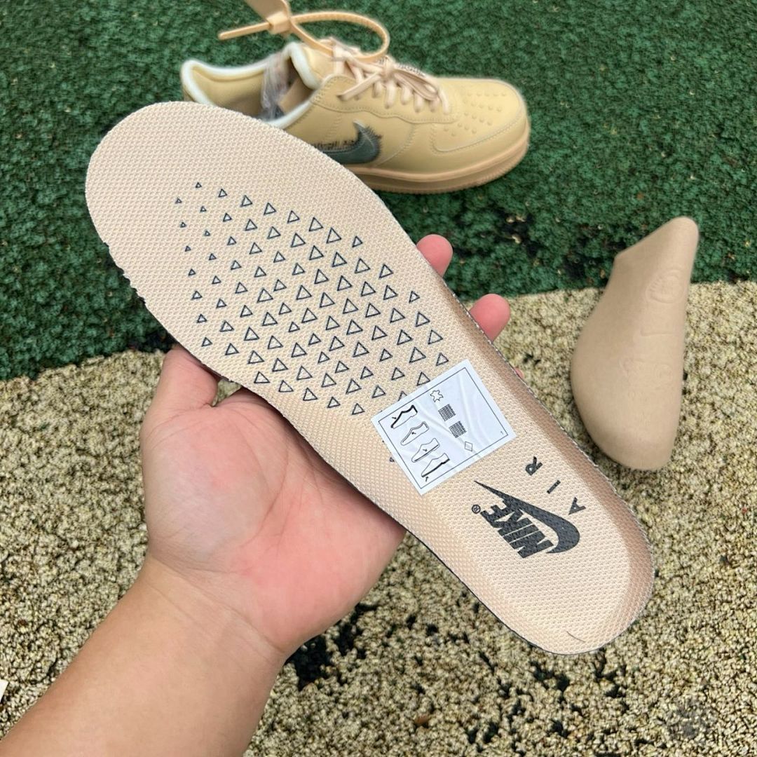Nike Air Force 1 Low Off-White Tan Metallic Zipper Swoosh