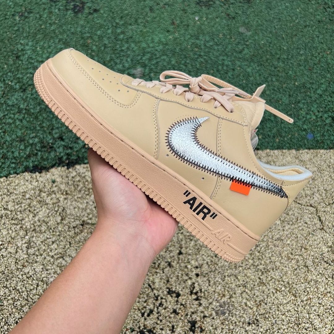 Nike Air Force 1 Low Off-White Tan Metallic Zipper Swoosh