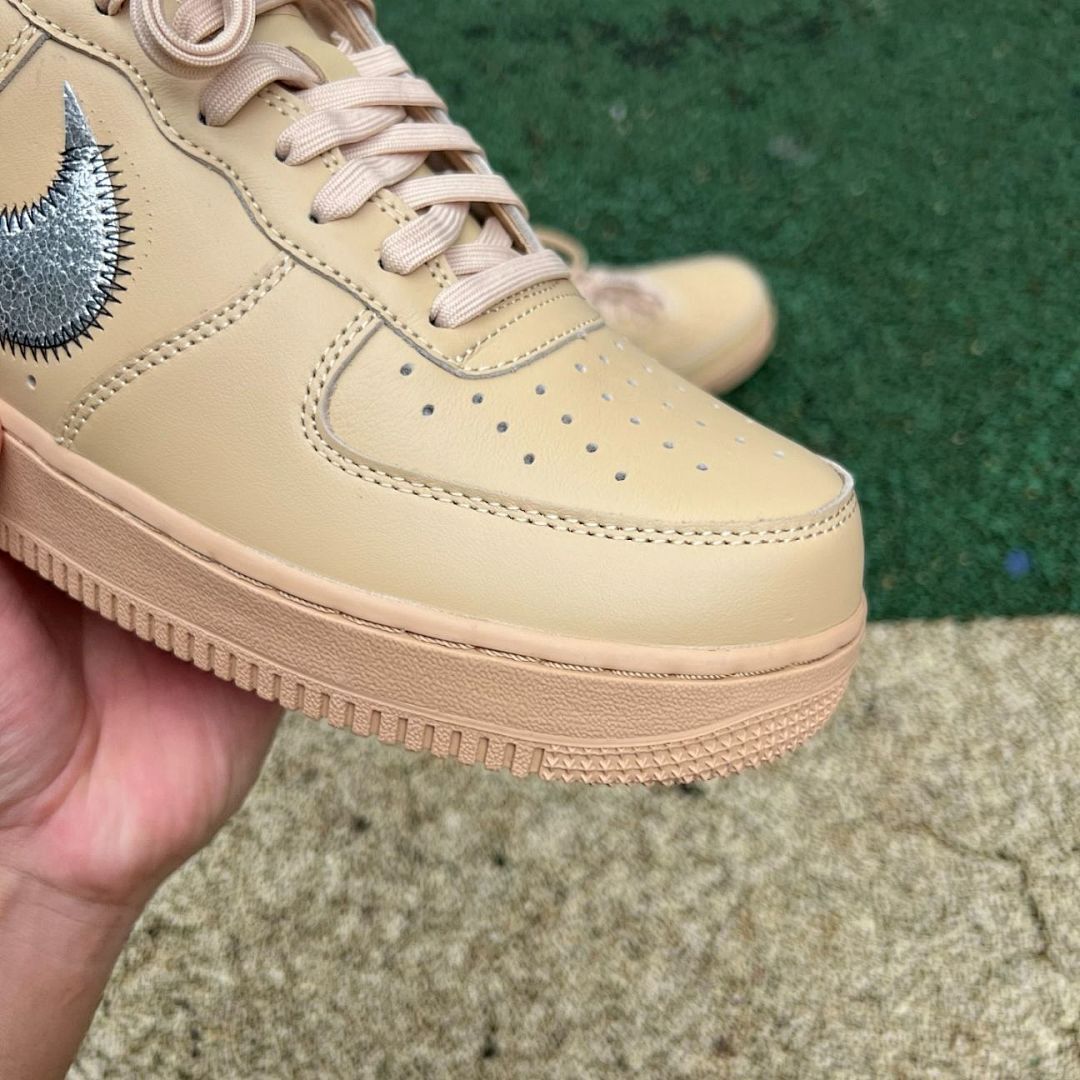 Nike Air Force 1 Low Off-White Tan Metallic Zipper Swoosh
