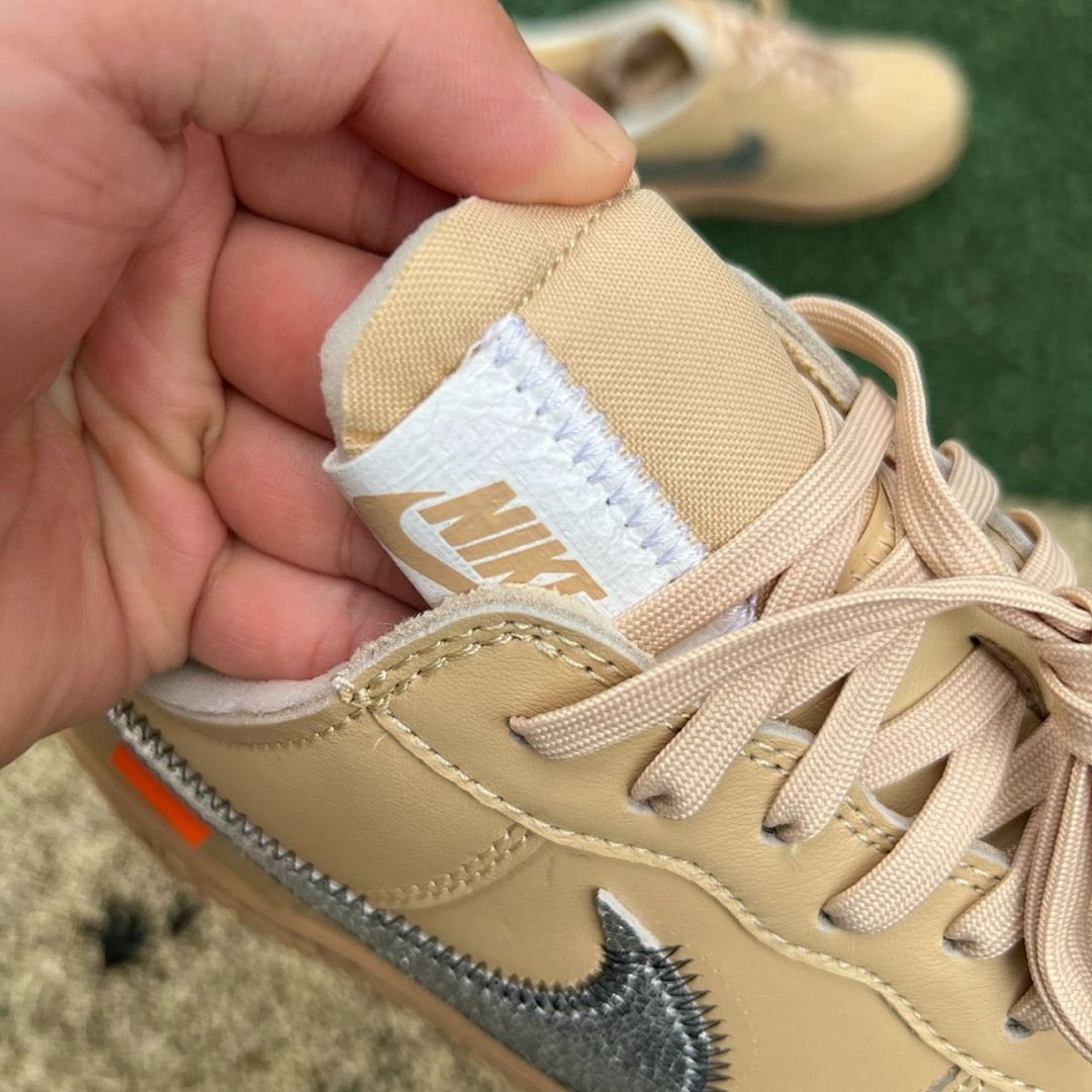 Nike Air Force 1 Low Off-White Tan Metallic Zipper Swoosh