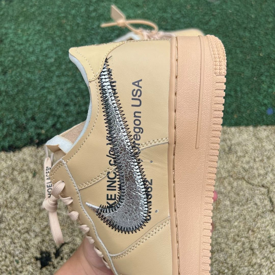 Nike Air Force 1 Low Off-White Tan Metallic Zipper Swoosh