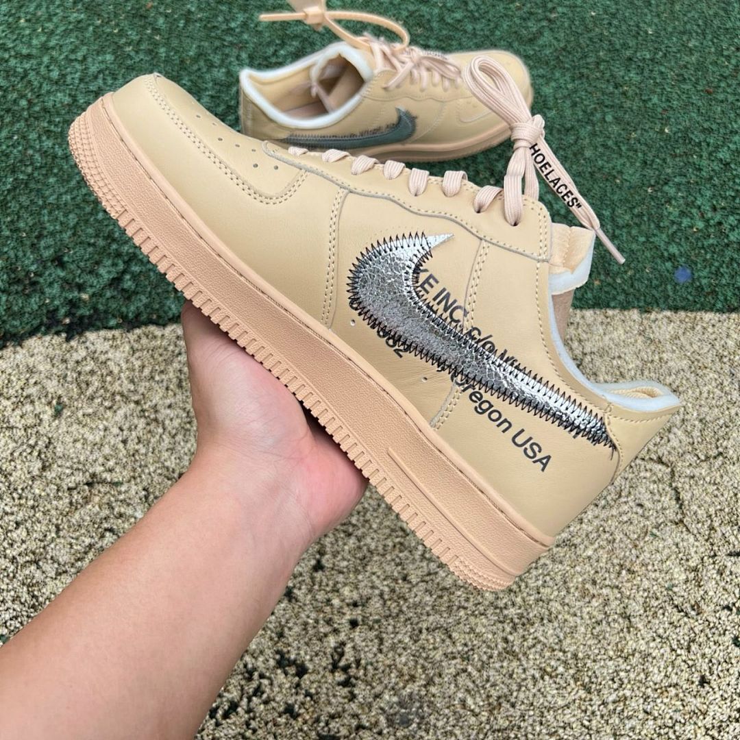 Nike Air Force 1 Low Off-White Tan Metallic Zipper Swoosh