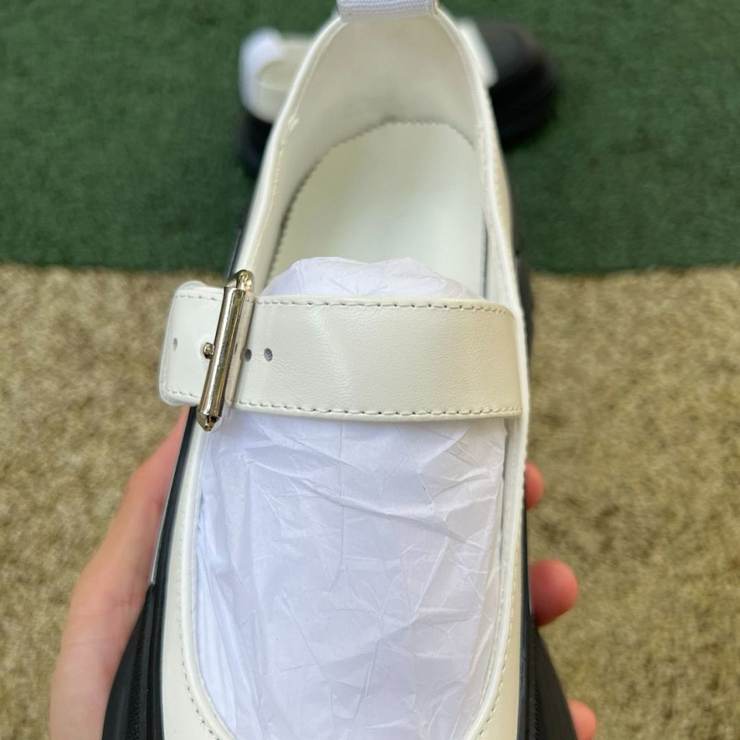 Alexander McQueen Tread Slick Hybrid Mary Jane Flat Shoes White Black