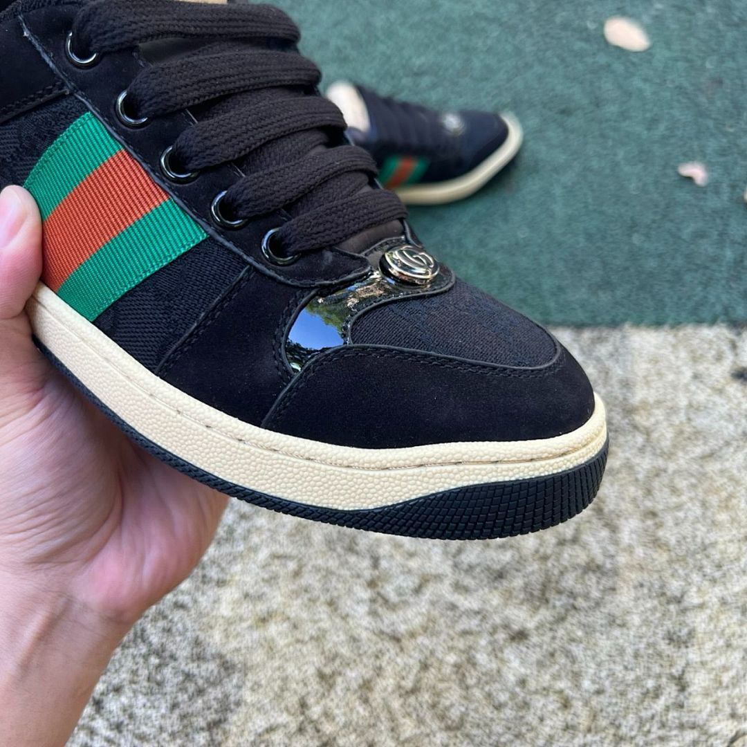 Gucci Black Canvas Tennis 1977 Low-Top Sneakers with Web Stripe