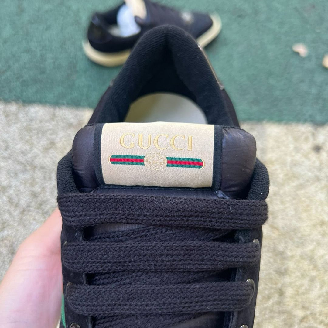 Gucci Black Canvas Tennis 1977 Low-Top Sneakers with Web Stripe