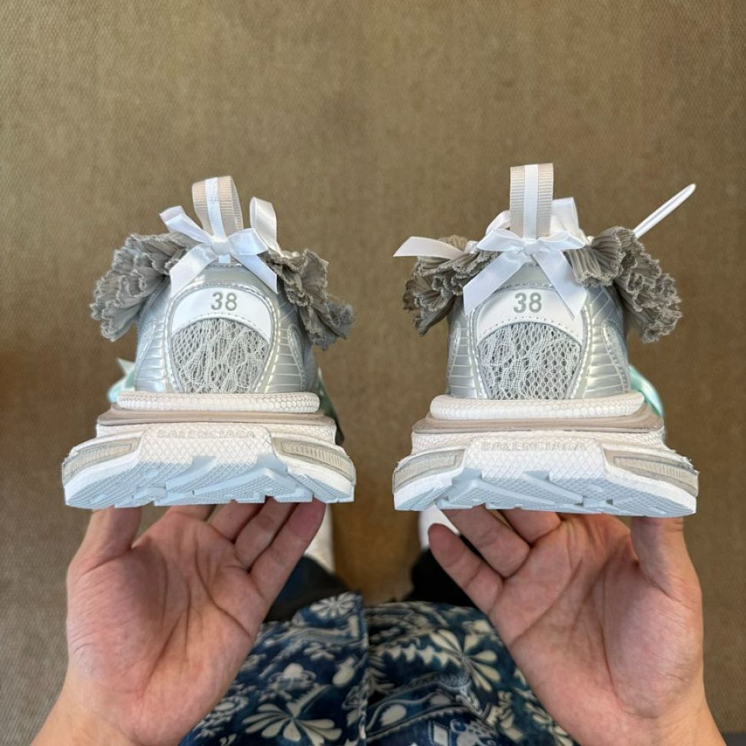 Balenciaga Runner Mesh and Nylon Trainers White Silver