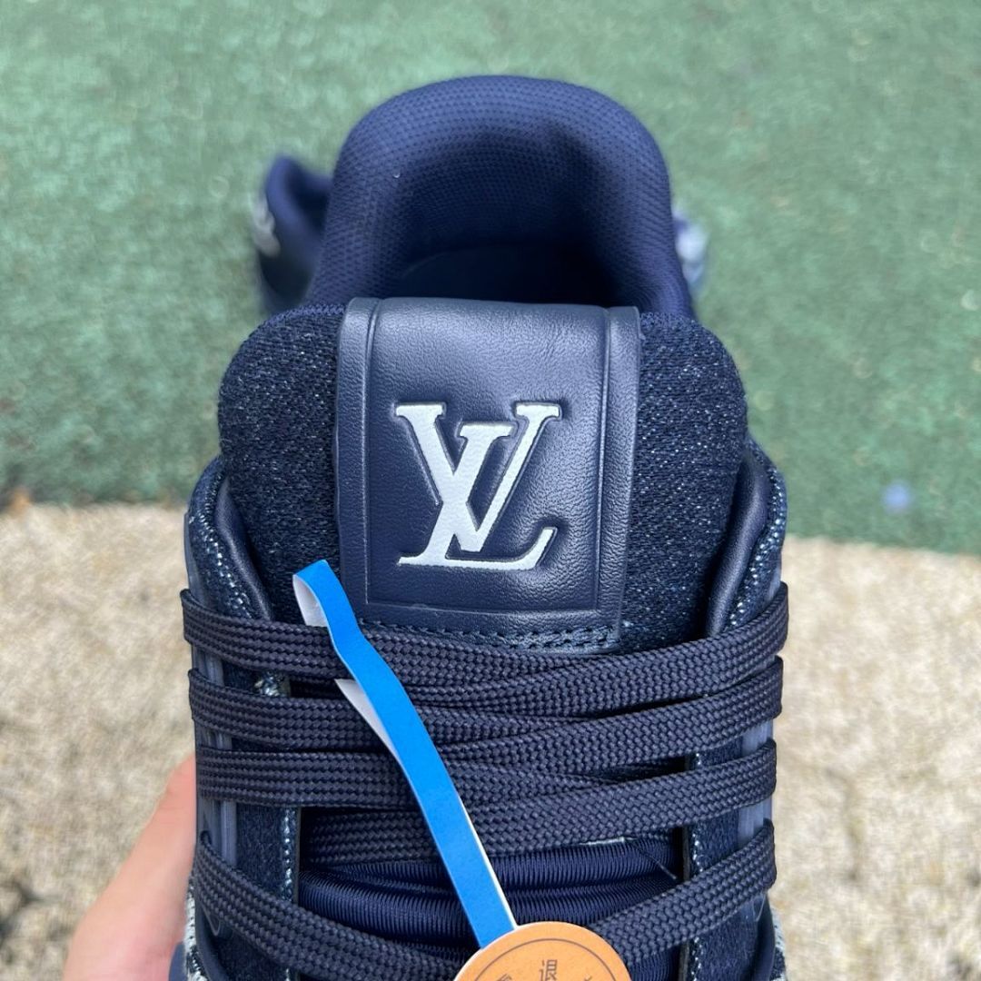 Louis Vuitton LV Trainer Sneaker Damier Denim Bleu with Gold Signature 1A9Z0Y