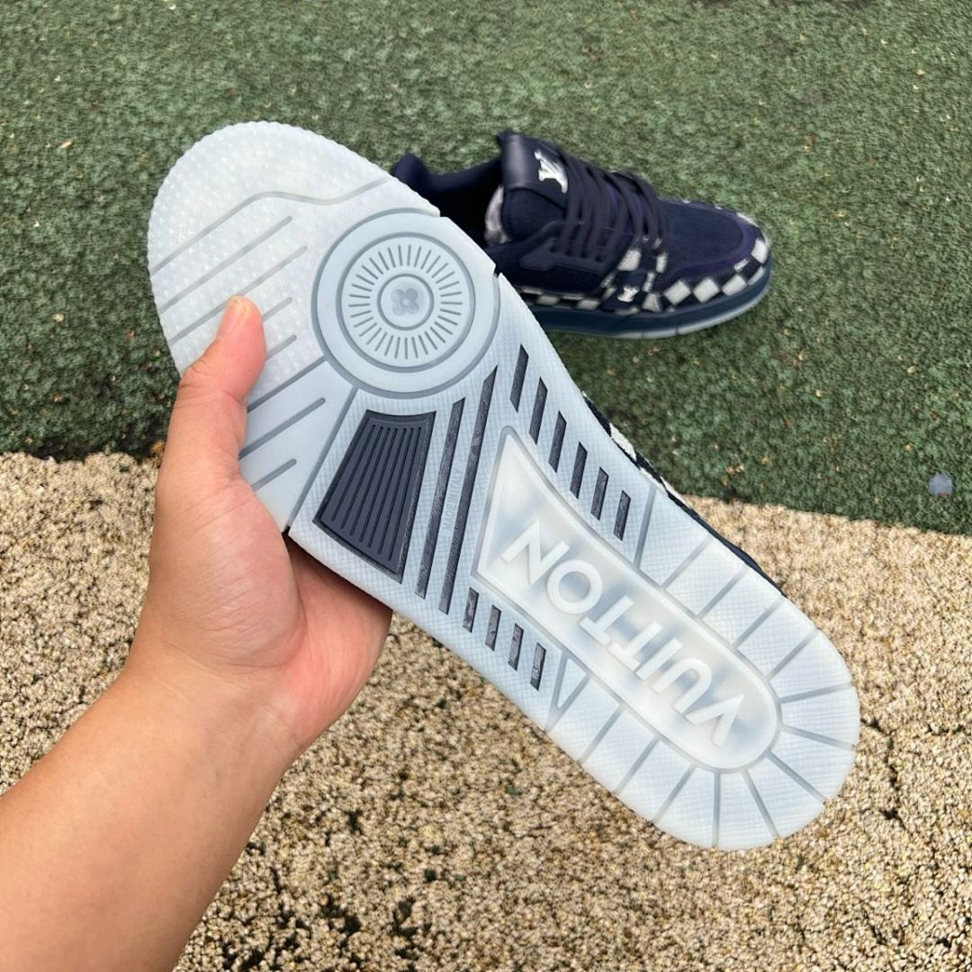 Louis Vuitton LV Trainer Sneaker Damier Denim Bleu with Gold Signature 1A9Z0Y