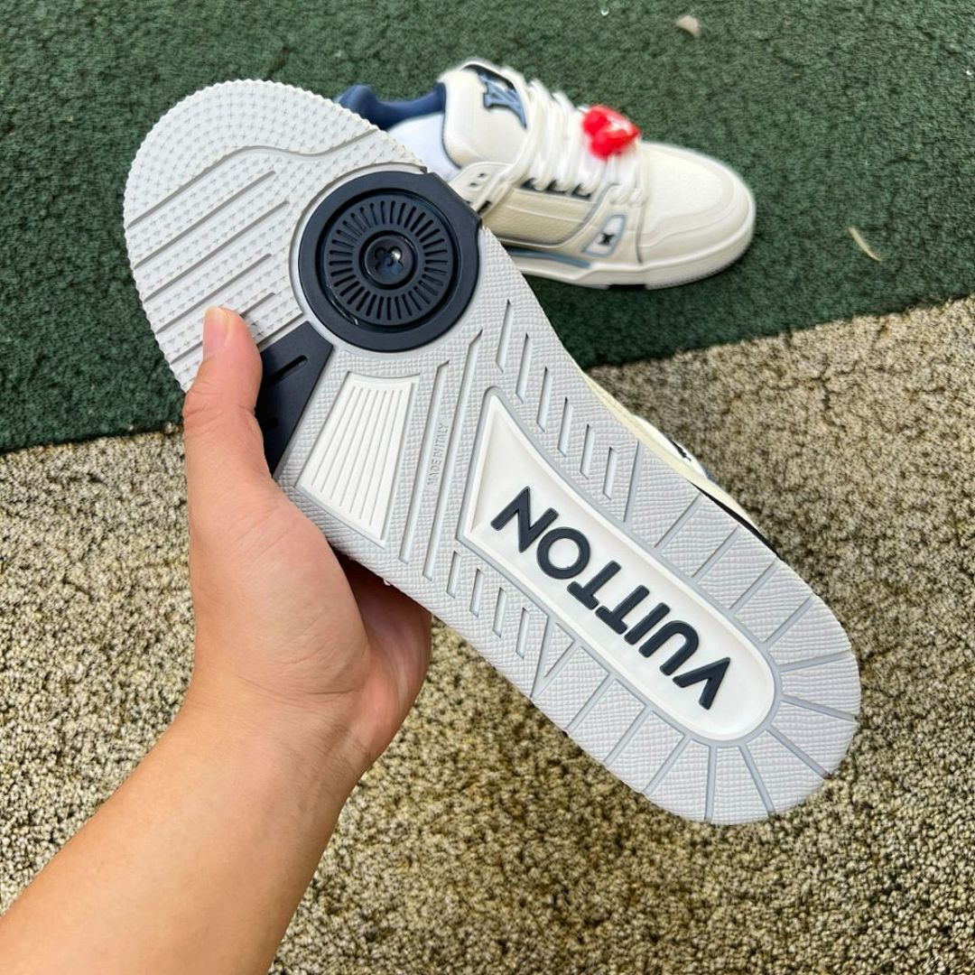 LV Trainer Sneaker Ecru and Blue 1A9ZFN