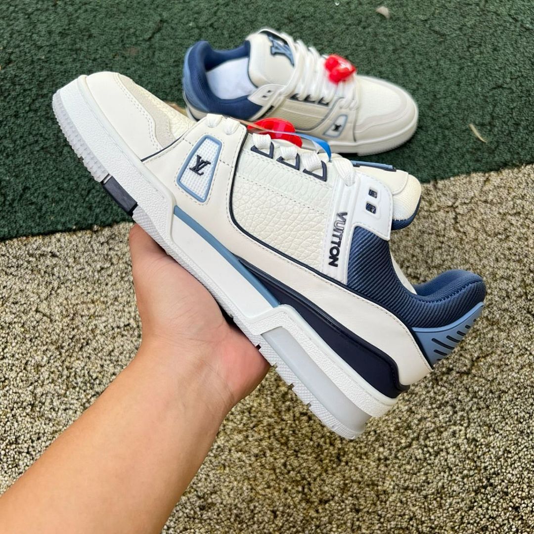 LV Trainer Sneaker Ecru and Blue 1A9ZFN