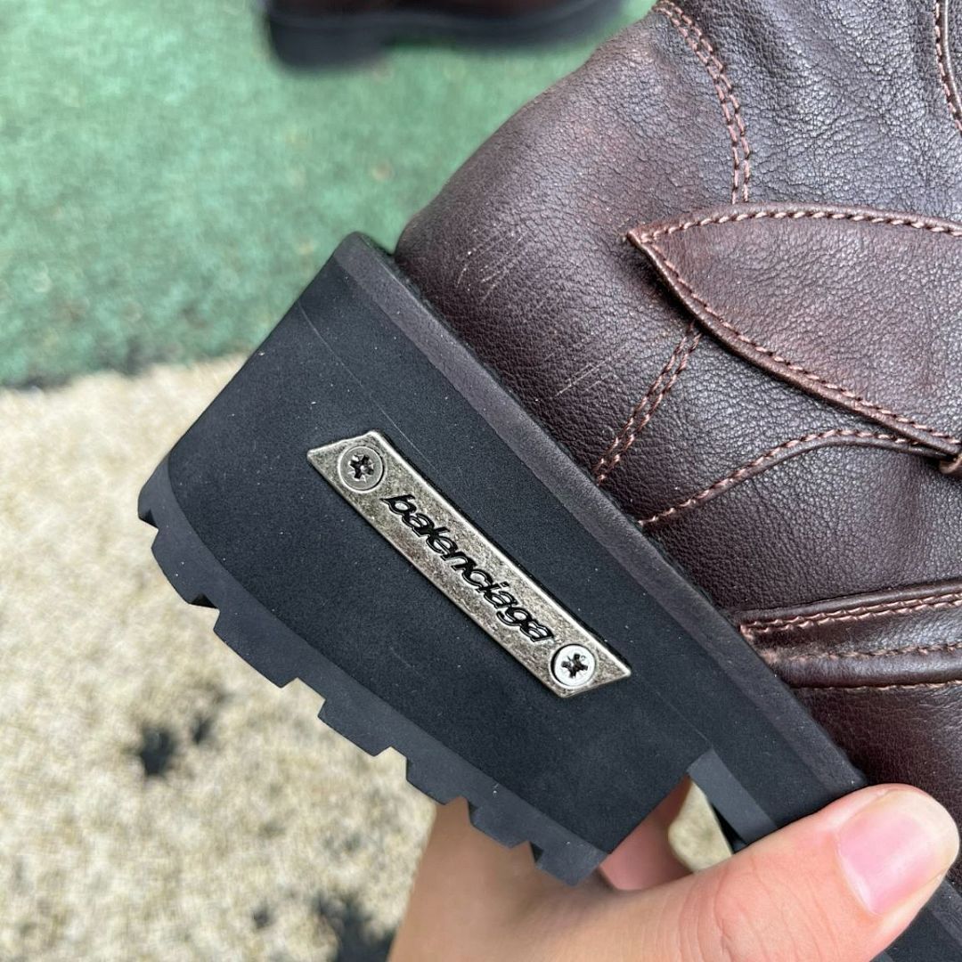Balenciaga Leather Biker Boots 10 AV George V Paris Address Dark Brown