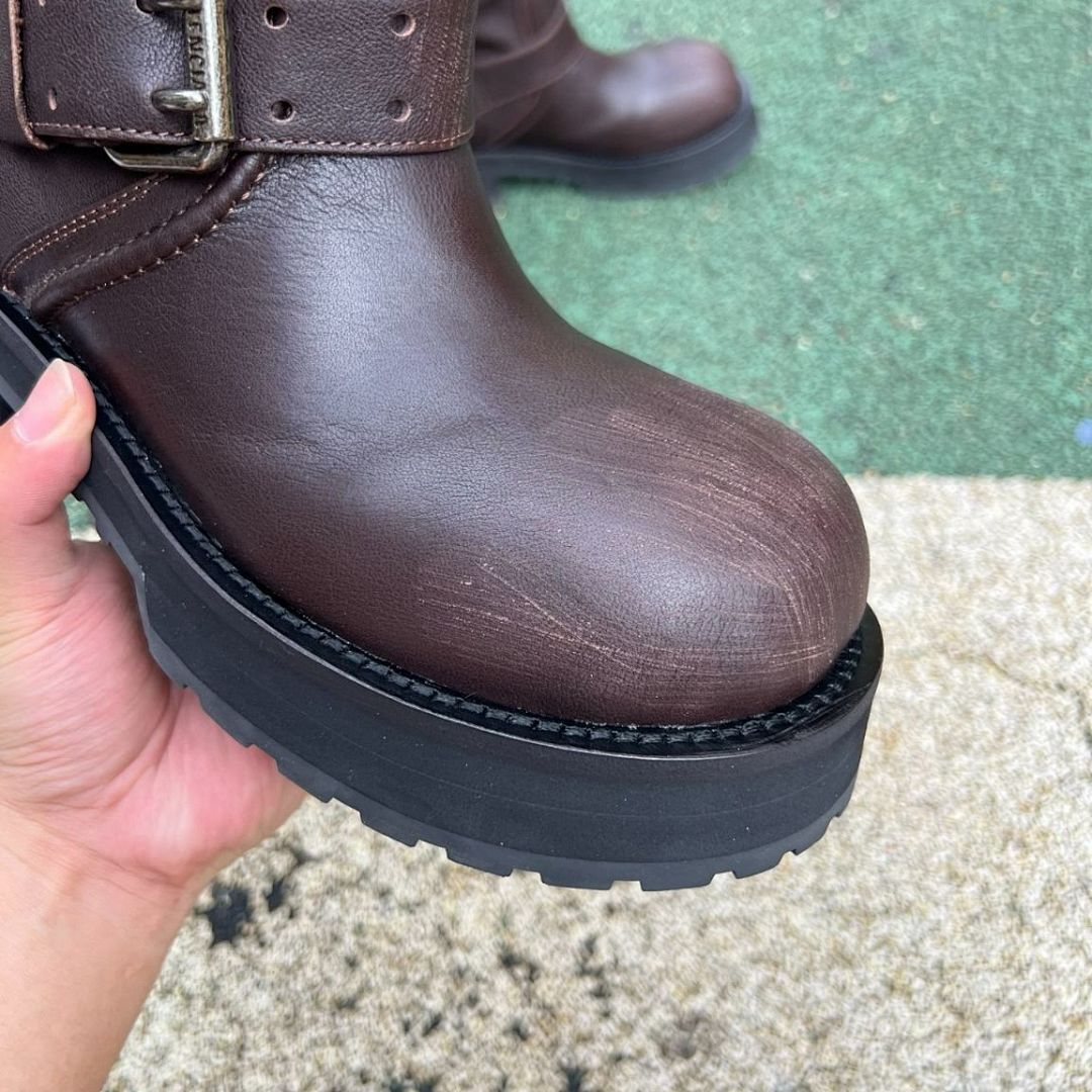 Balenciaga Leather Biker Boots 10 AV George V Paris Address Dark Brown