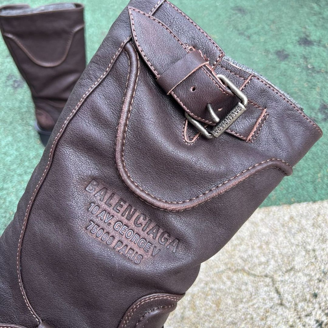Balenciaga Leather Biker Boots 10 AV George V Paris Address Dark Brown