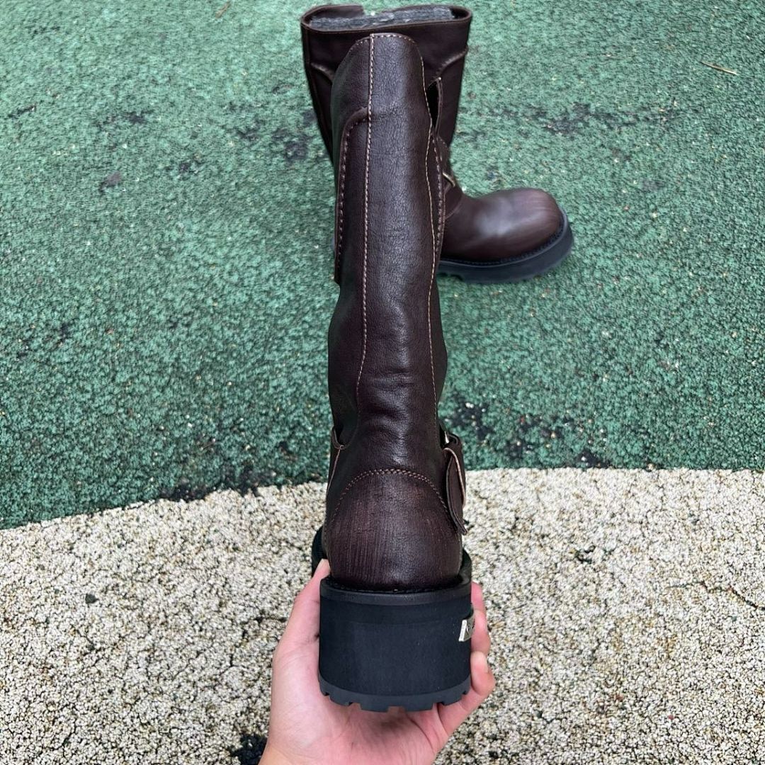 Balenciaga Leather Biker Boots 10 AV George V Paris Address Dark Brown
