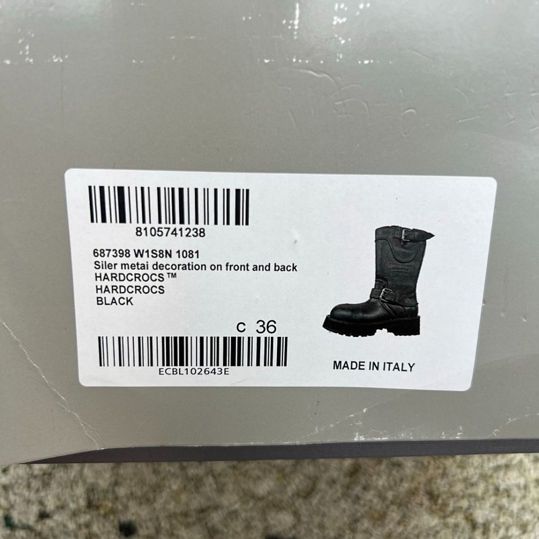 Balenciaga Black Leather Trooper Biker Boots with Embossed 10 AV. GEORGE V Paris Address