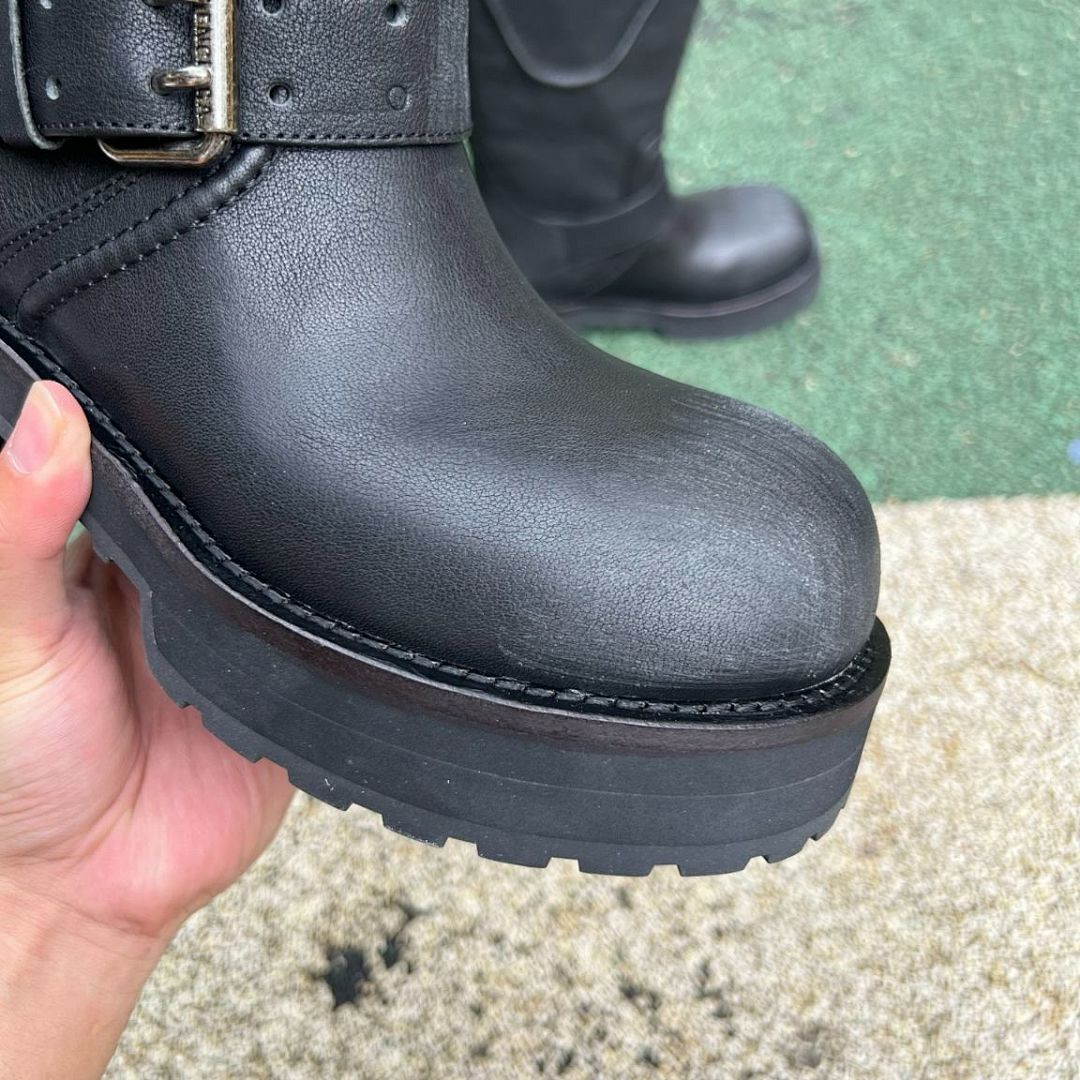 Balenciaga Black Leather Trooper Biker Boots with Embossed 10 AV. GEORGE V Paris Address