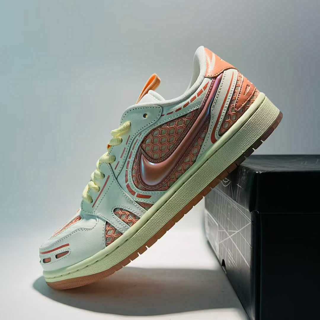 Nike Dunk Low Remastered White Vivid Orange Iridescent Scale Sneakers DX4357-100