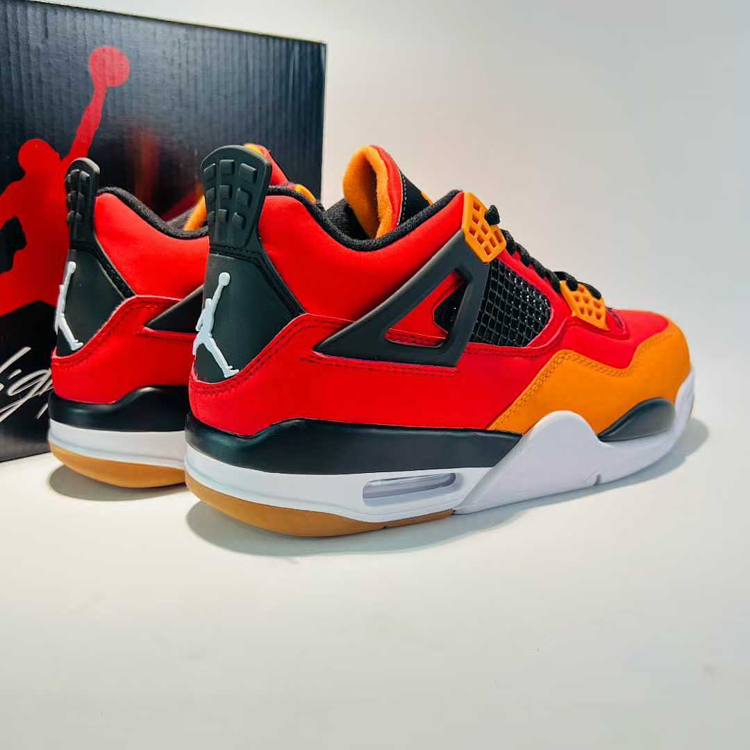 Air Jordan 4 Retro Red Orange Black Gum Sole Sneakers