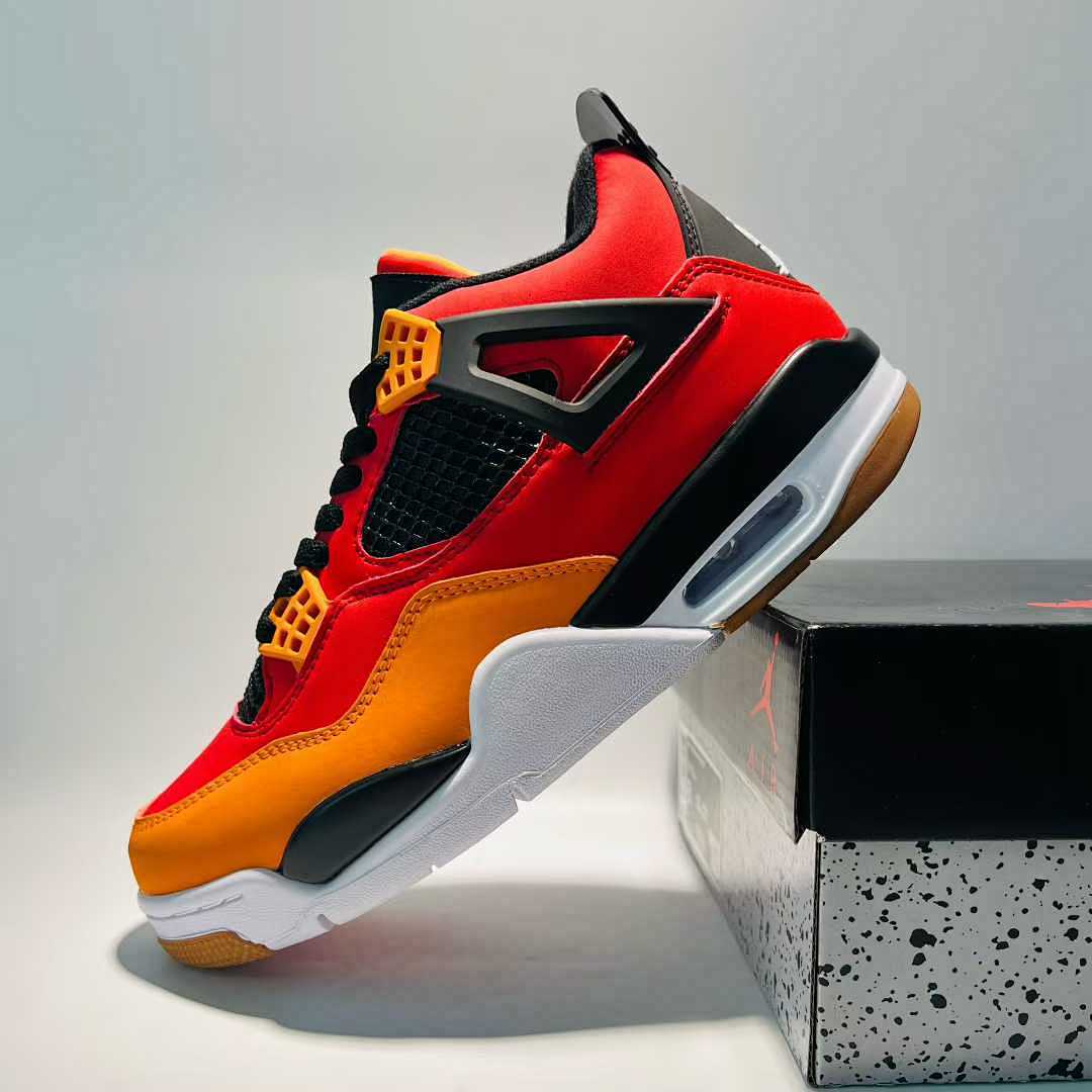 Air Jordan 4 Retro Red Orange Black Gum Sole Sneakers