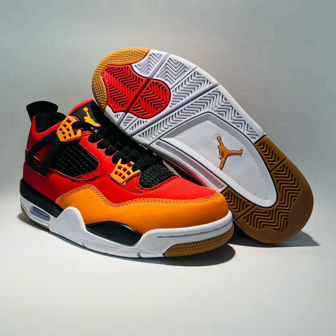 Air Jordan 4 Retro Red Orange Black Gum Sole Sneakers