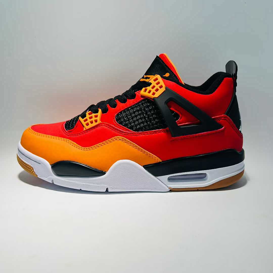Air Jordan 4 Retro Red Orange Black Gum Sole Sneakers