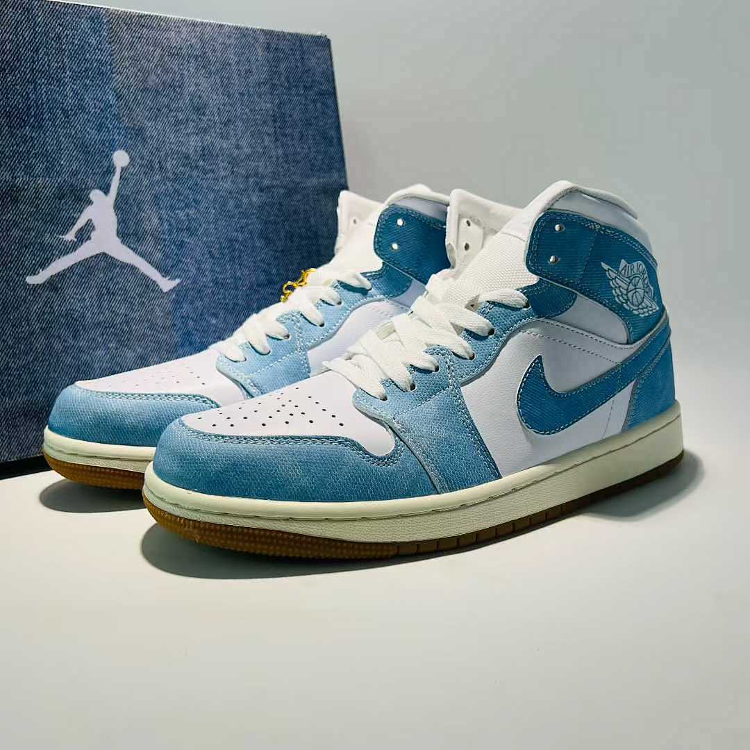 Nike Air Jordan 1 Mid Denim White Light Blue Gum Sole Sneakers DV9344-100