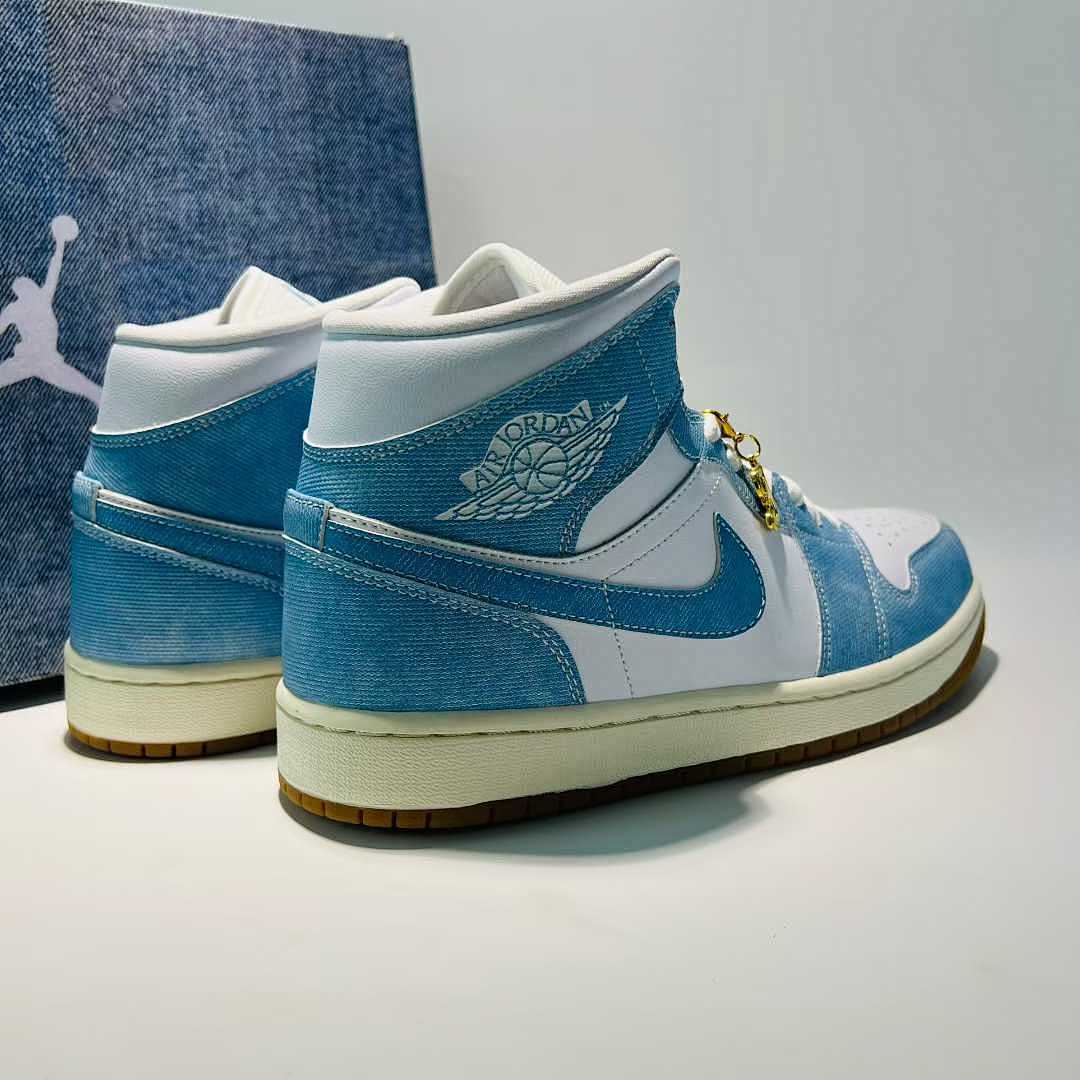 Nike Air Jordan 1 Mid Denim White Light Blue Gum Sole Sneakers DV9344-100