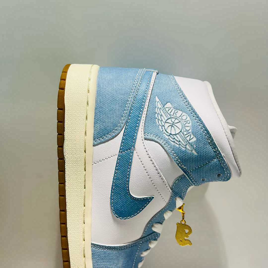 Nike Air Jordan 1 Mid Denim White Light Blue Gum Sole Sneakers DV9344-100